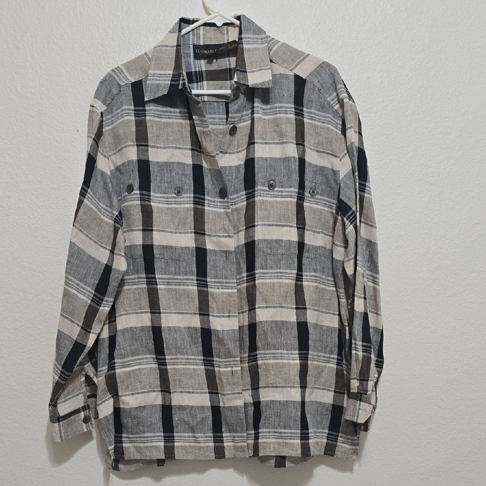 Classiques Entier Beige and Black Plaid‎ Women's Shirt